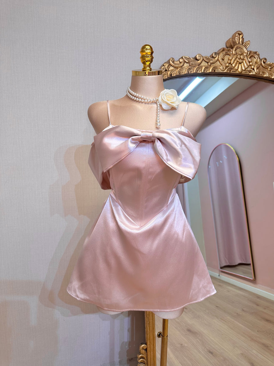 VESTIDO ROSA SEDA MOÑO – Hollywear