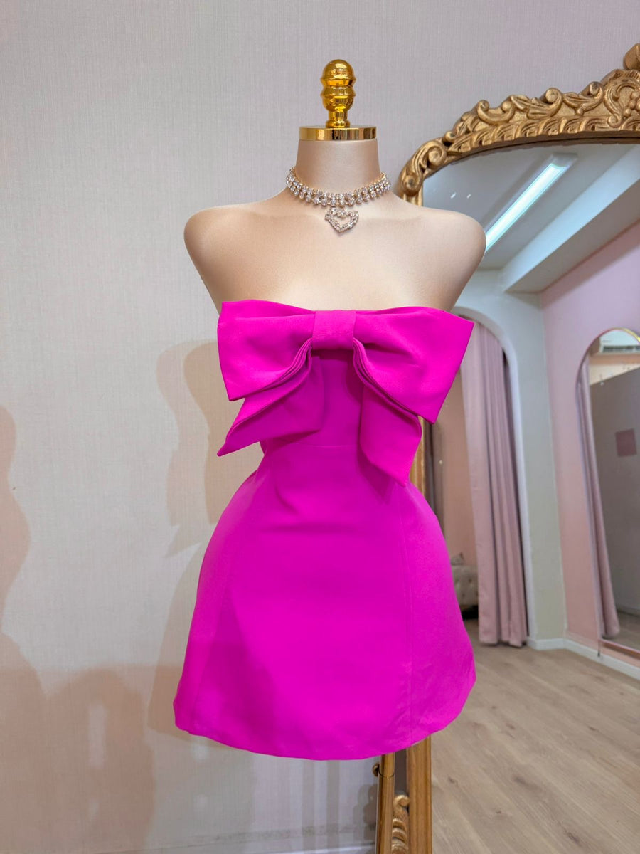 VESTIDO FIUSHA STRAPLE MOÑO ESPALDA – Hollywear