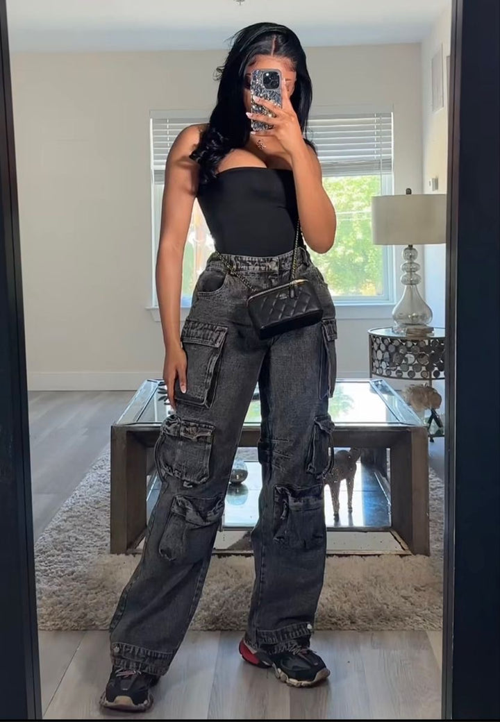 Pantalon Cargo Negro Mezclilla JEANS CARGO NEGRO