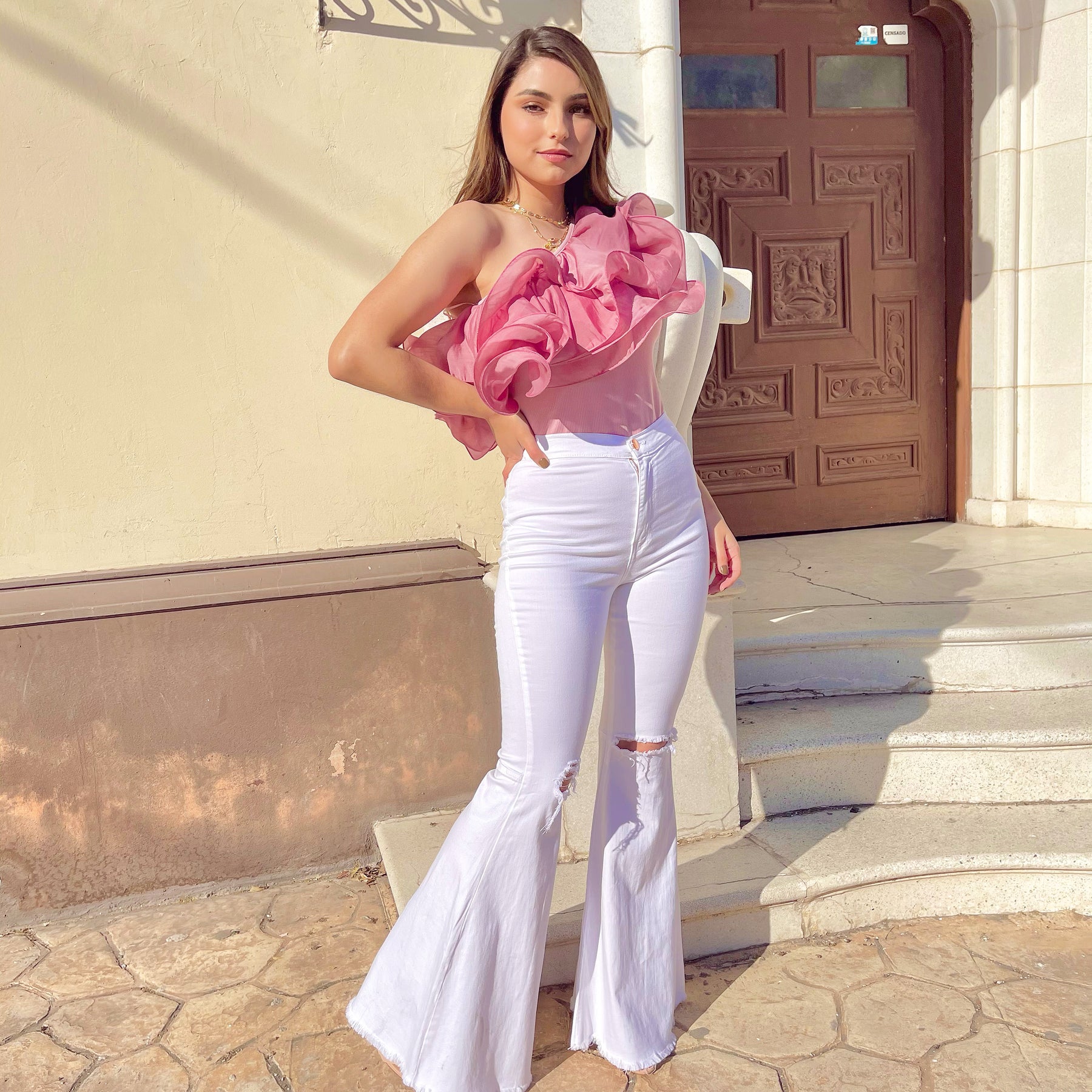 Pantalon Acampanado Jean Blancos Para Mujer JEANS BLANCOS ACAMPANADOS